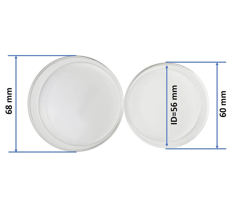 Borosilicate Glass Petri Dish with Lid, Tissue Culture Dish (60 mm, Pack of 20) 60 mm, Pack of 20
