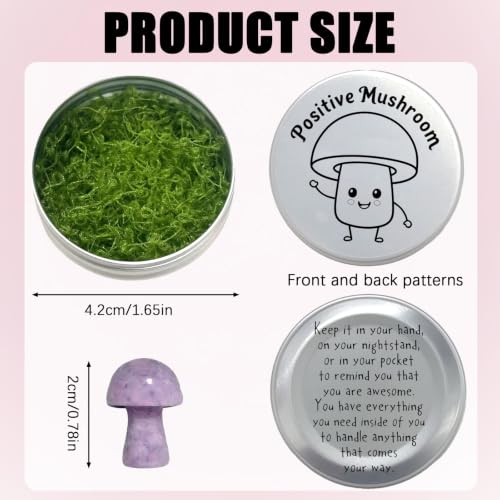 Amethyst Crystal Mushroom in Tin Box, Emotional Support Mushroom, Mushroom Trinkets & Gifts, Healing Crystal Gifts for Women, Spiritual Gift Set with Positive Message (Purple) Purple