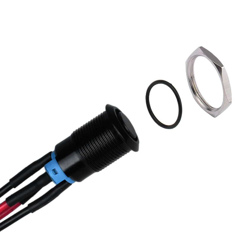 [Australia - AusPower] - JIQI 2 x 12 mm Locking Pressure Switch 12 V to 24 V 2 A Waterproof Self-Holding Black Push Button Switch Made of Metal LED Illuminated Latch On/Off Switch with IP66 1NO for Motorcycle (High Head, Rastend Red Ring 