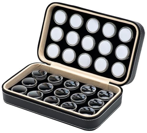 30 PCS Gemstone Display Collection Storage Box with Clear Lid for Gems Diamond and PU Leather Black Bag Holder Container (Black-30pcs) Black-30pcs