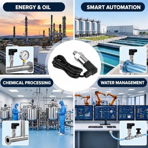 Stainless Steel Pressure Transducer, Pressure Sensor Silicon Pressure Transmitter Sensor Water Flow Sensor 4-20mA Output G1/4 Inch for Water Gas Oil (0-1 MPA)
