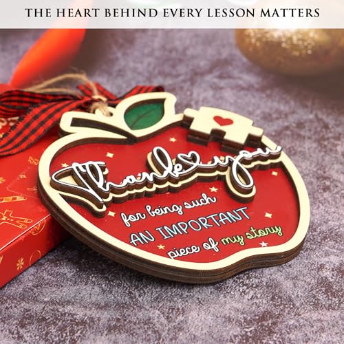 Teacher Christmas Ornament 2025 – 3-Layer Apple Ornament with Puzzle Heart, Thank You Gift for Teachers, Meaningful Teacher Appreciation for Women 3 Layers Apple Teacher Ornaments