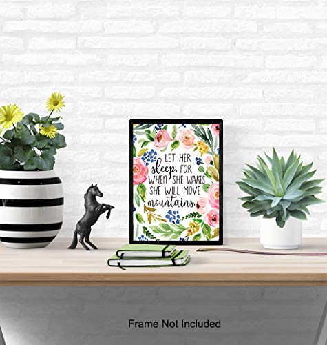 She Will Move Mountains - Let Her Sleep For When She Wakes Wall Art - Christian Wall Art for Women, Girls Room Decor - Religious Gifts Decor - Bible Verse Scripture Bedroom Decoration for Women