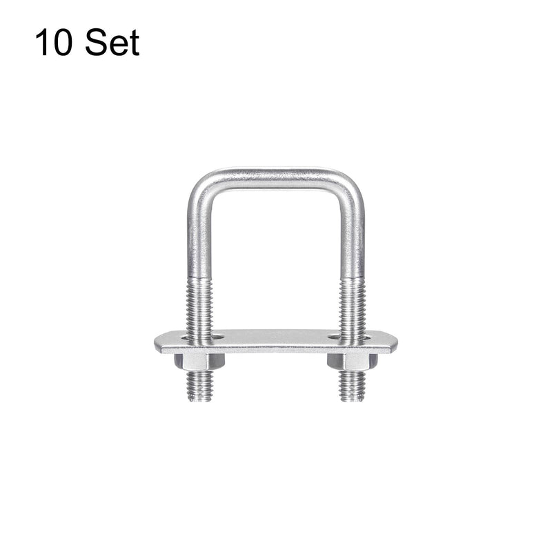 [Australia - AusPower] - uxcell Square U-Bolts, 10 Sets 27mm(1.06") Inner Width 50mm Length M6 304 Stainless Steel U Clamp Bolt with Nuts and Plates, for Boat Trailer M6x27x50mm 