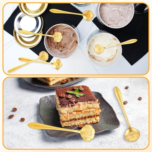 Ptwola 64 Pcs Flower Coffee Tea Spoons Stainless Steel Teaspoon Tea Party Spoons Cute Demitasse Scoop for Stirring Coffee Sugar Drink Kitchen Cafe Bar Tableware Party Favors Decor (Gold)