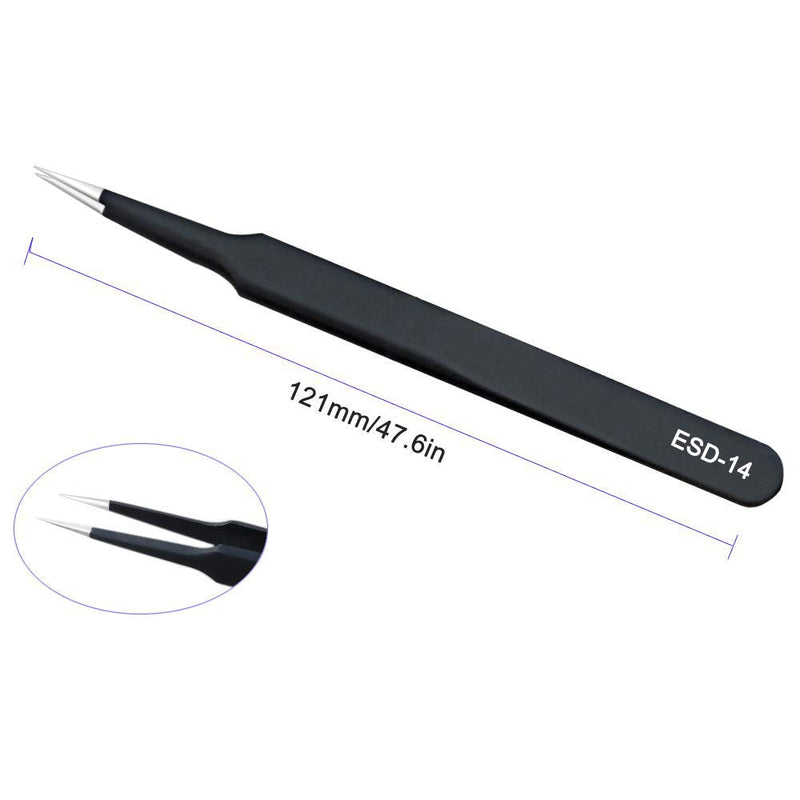 [Australia - AusPower] - ESD Anti static Precision Electronics Tweezers tools Kit, Non Magnetic Multi-standard Stainless Steel Tweezer Set for Electronics Jewelry-making Repairing and cell phone repair,2pack (ESD-14&15) 