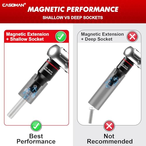 CASOMAN 6-Piece Magnetic Socket Extension Set, 1/4", 3/8", 1/2" Drive Socket Adapters with Magnetic Tips, CR-MO, for Keep Bolts, Automotive and DIY Repairs, Tight Spaces