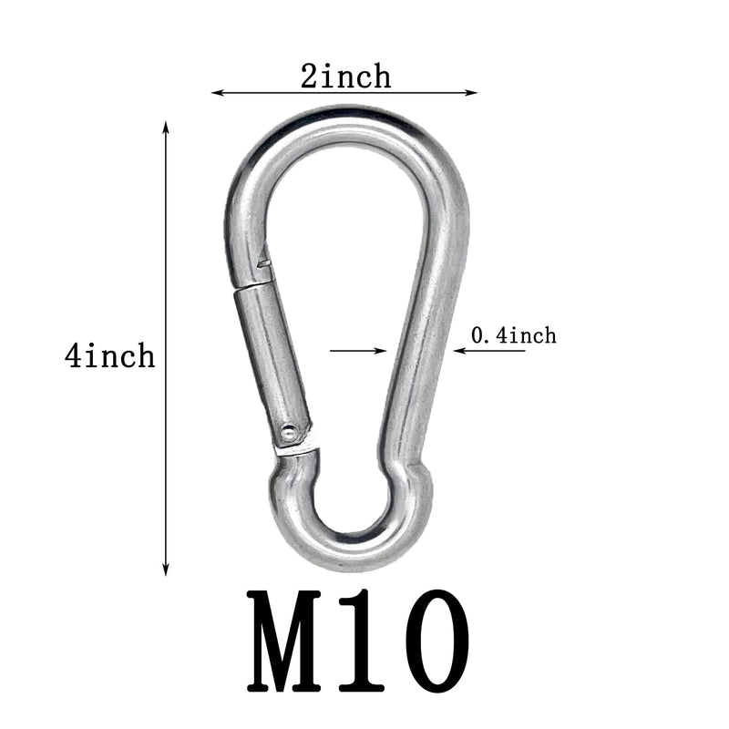 [Australia - AusPower] - Spring Snap Hook Carabiner, 304 Stainless Steel Snap Hook Heavy Duty Carabiner Clip for Carabiner Outdoor, 2 Pack 4 Inch - 2PCS 