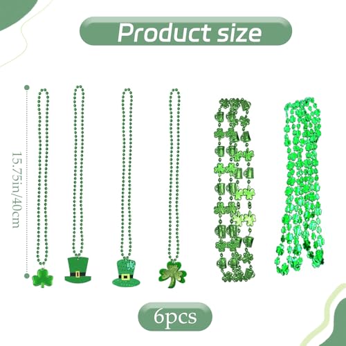 6 PCS St.Patrick's Day Accessories,Shamrock Necklace,St Patricks Day Accessories,St.Patrick's Day Costume Accessory,St. Patrick’s Day Costume Decoration,Irish Costume Decoration(green