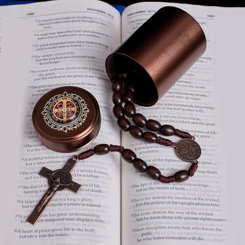 6mm Rosary Beads with Rosary Box, Black Glass Saint Benedict Necklace, Anglican Prayer Beads Catholic Gifts Rosary-6-8