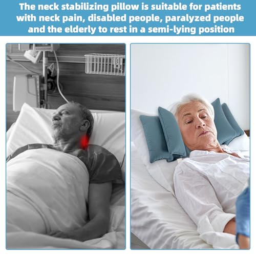 Neck Wedge Stabilizer Pillow for Sleeping to Keep Head Straight, Wedge Head Positioning Pillows for Elderly, Bedridden and Disabled, Face up Posture Sleep Upright Pillow (Blue)