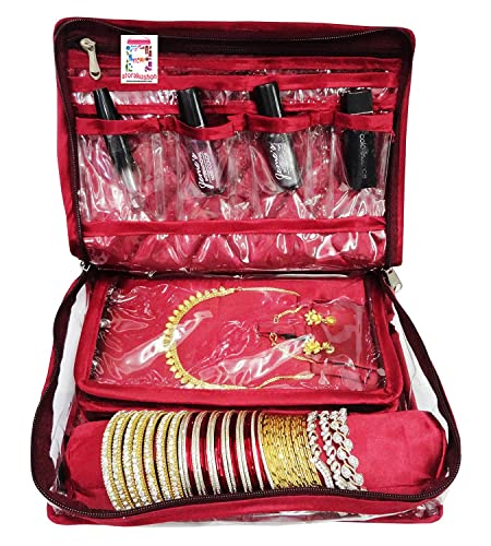 atorakushon Jewelry Travel Organizer Case Transparent Storage Zipper Locker Box Pouch for Necklaces Earrings Rings Bracelets Maroon