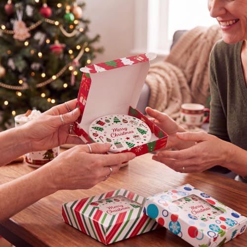 Gersoniel 30 Pcs Christmas Lime Green Red Sublimation Ornaments Gift Boxes 3.54"x3.54"x0.7" Christmas Packaging Boxes with Window Sublimation Ceramic Discs Gift Wrapping for Festivals Holidays Xmas