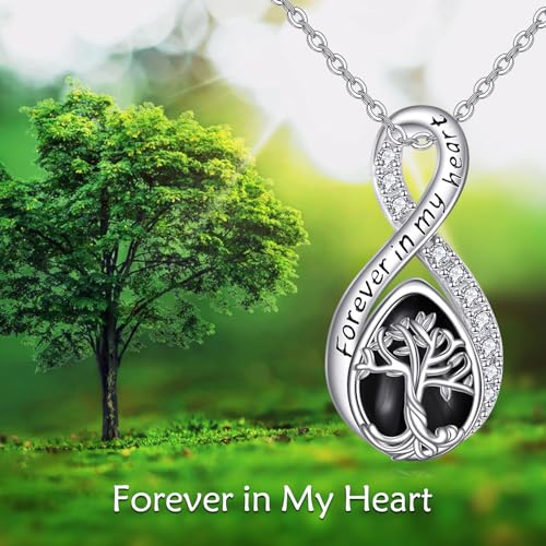POPLYKE 925 Sterling Silver Black Agate Urn Necklace for Ashes for Women Tree of Life Ashes Necklace Black Agate Cremation Jewellery