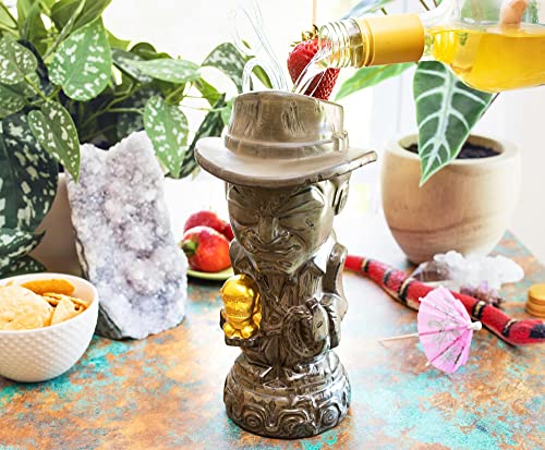 Geeki Tikis Indiana Jones With Golden Fertility Idol Ceramic Mug | Party Cocktail Tumbler For Liquor, Beverages | Holds 20 Ounces