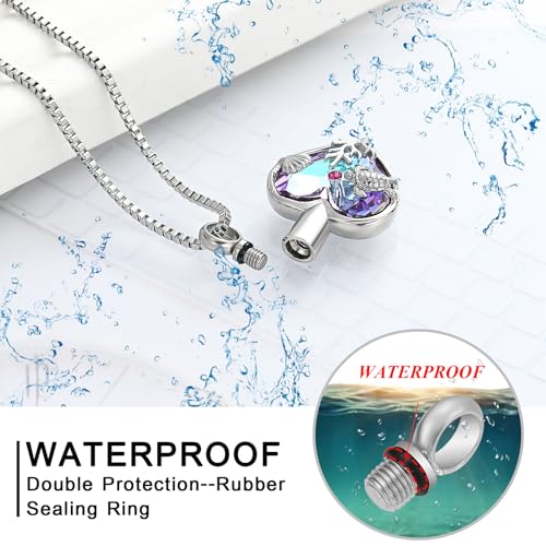 Hearbeingt Sea Turtle Heart Urn Necklaces for Ashes Cremation Jewelry Purple-Silver