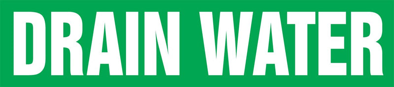 Accuform RPK297SSB Self-Stick "Drain Water" Pipe Marker for 1-1/2" to 2" OD Pipe, White on Green, 1-1/2" H x 8" W