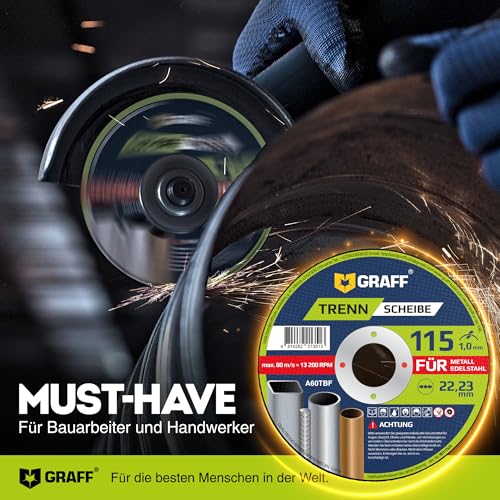 Cutting Discs 115 Metal 1 mm Extra Thin - Flex Discs for Inox, Stainless Steel, Metal - Metal Cutting Discs for Angle Grinder GRAFF Pack of 25 Ø 115 mm 25 pieces
