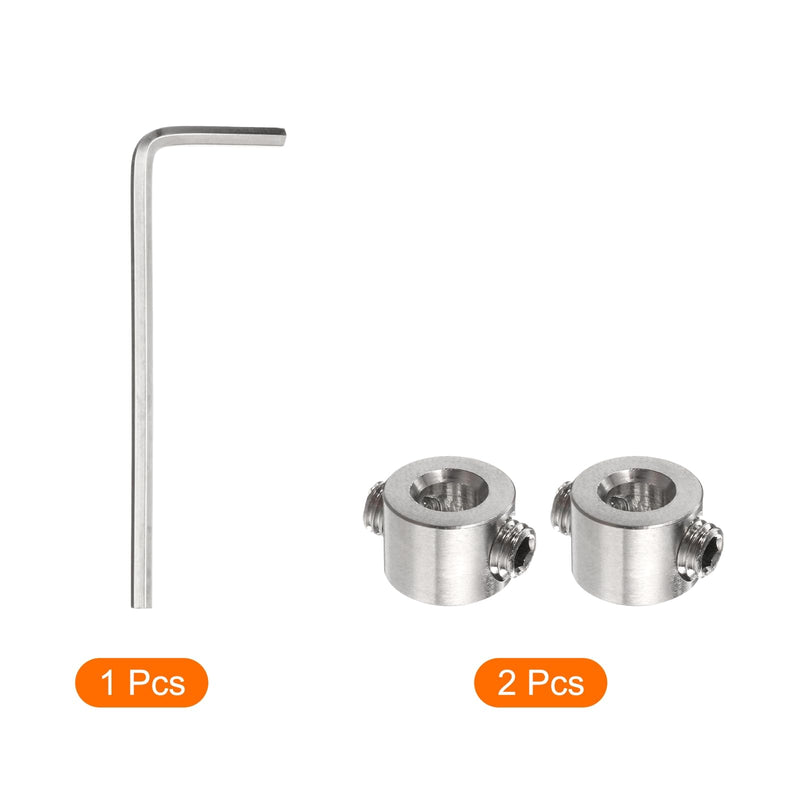 [Australia - AusPower] - 2pcs 4mm Drill Stop Collar Set Depth Stop, Adjustable Stainless Steel Drilling Limit Ring, Anodizing Surface Dowel Shaft Chuck Positioner with Hex Wrench, Silver 