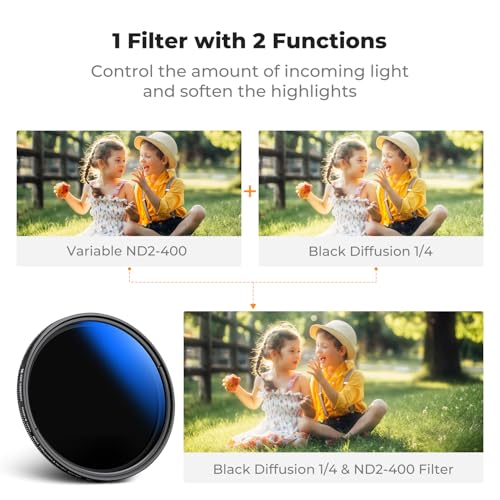 K&F CONCEPT 82mm Black Diffusion 1/4 & Variable ND2-400(1-9 Stops) 2-in-1