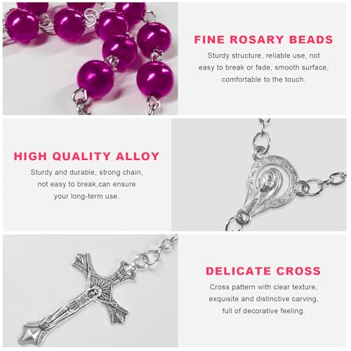 2 PCS Rosary for Rearview Mirror, Religious Cross Bead & Medal Car Rear View Mirror Hanging Ornament, Personalized Rosary Pendant Christian Auto Decoration for Women Men (Purple) Purple