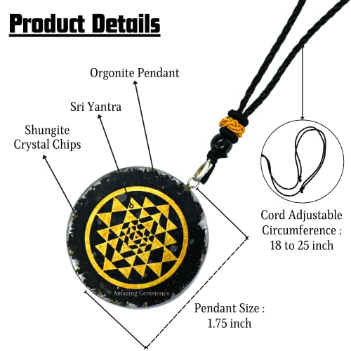 Shungite Orgone Pendant Sri Yantra Round