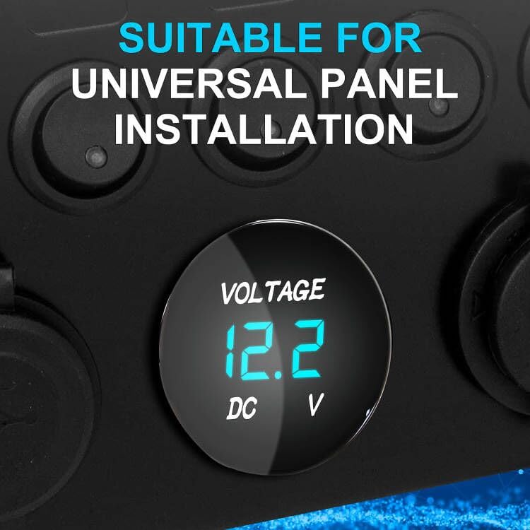 [Australia - AusPower] - 2PCS DC 12V 24V Car Voltmeter DC 5-48V LED Digital Display Voltmeter 12V Waterproof Voltage Gauge Meter Tester Round Panel with Terminals for Boat Marine Vehicle Motorcycle Truck ATV UTV (Blue Light) 