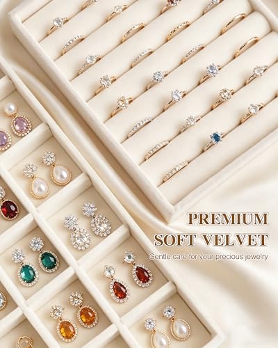 Velvet Jewelry Drawer Organizer Trays Set of 4, Beige 4 Layers