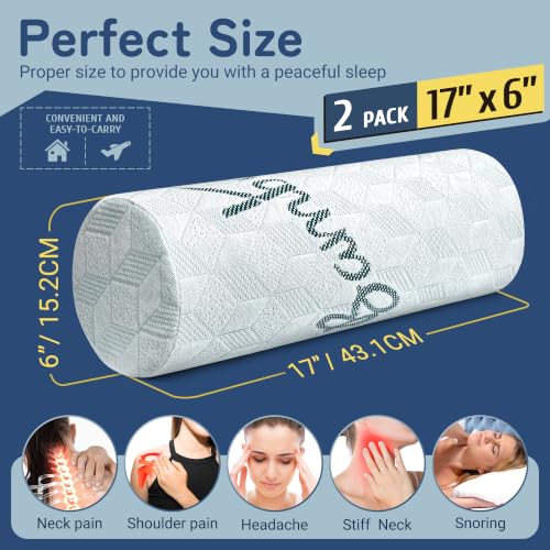 Cervical Roll Pillow, Cylinder Neck Pillow with Removable Washable Cover 6x17in 2