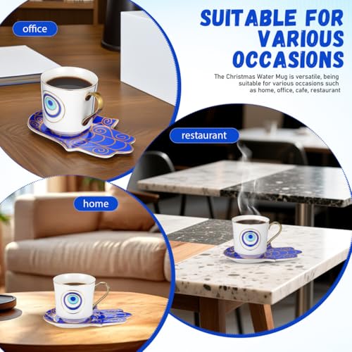 Zerodeko Evil Eye Cup with Saucer 2-pack Porcelain Tea Mug Set Microwave and Dishwasher Safe Anti-Scald Handle 4.13 X 5.90 X 2.95 in for Home Office Tea Coffee Milk