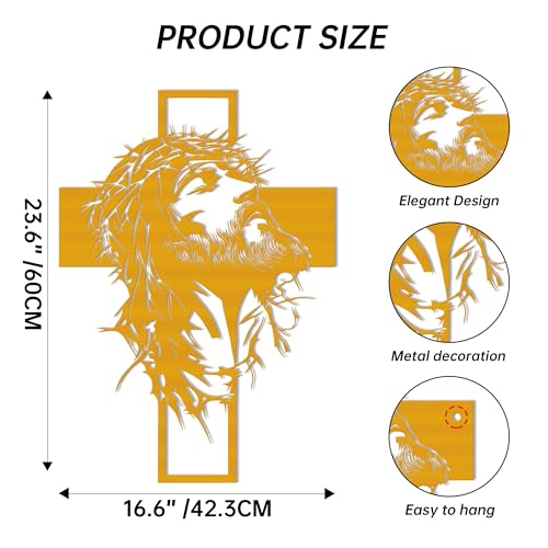 Slickss Golden Jesus Wall Art, Metal Cross Christian Decor for Home Gold-Standard
