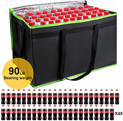 2 Pack XXXL-Large Insulated Grocery Shopping Bags, Green, Reusable Bag,Thermal Zipper,Collapsible,Tote,Cooler,Food Transport hot and Cold,for instacart,Camping,Recycled Material delivery Groceries, XXXL（24W x 15H x 14D） Black-Gr
