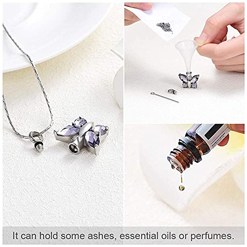 constantlife Cremation Jewelry for Ashes - Purple Crystal Stainless Steel Heart & Butterfly Pendant Memorial Urn Necklace Women Keepsake Gift, 2pcs