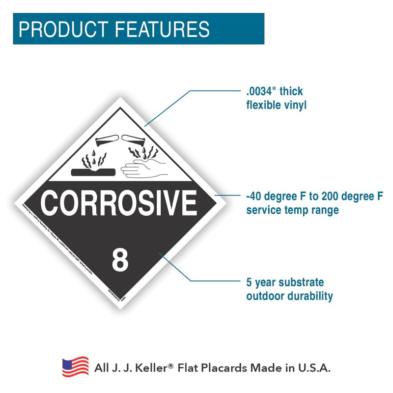 [Australia - AusPower] - Class 8 Corrosive Placard, Worded 25-pk. - 10.75" x 10.75" Removable Self Adhesive Economy Vinyl for Short-Term Applications - J. J. Keller & Associates - Complies with DOT Hazmat Placard Requirements 