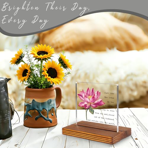 Lotus Flower Inspirational Desk Sign for Women Men, Motivational Acrylic Office Decor with Positive Healing Quote, Encouragement Gift for Coworker Friend Therapist Teacher, Spiritual Desk Plaque EC432