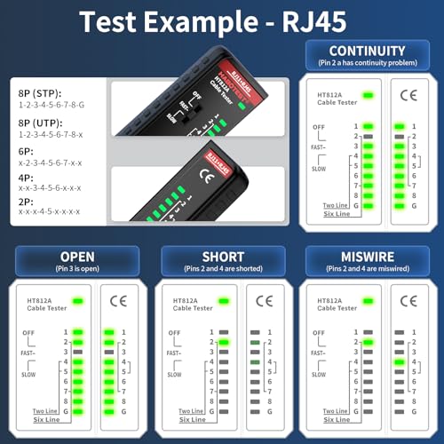 Network tester, LAN cable tester RJ11 RJ45 for CAT5 CAT5E CAT6 CAT6A CAT7 cables, Ethernet network cable tester, continuity tester, telephone cable tester