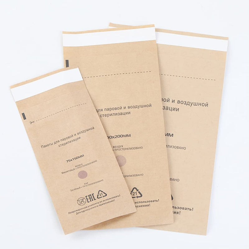[Australia - AusPower] - 100 Self-Sealing Cleaning Pouches, Dry Heat Autoclave Kraft Paper Cleaning Bags for Dentist Tools and Nail Art Supplies (100mm x 200mm) 100mm x 200mm 