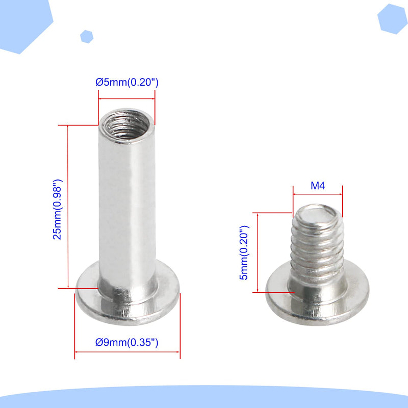 [Australia - AusPower] - Aopin Chicago Binding Screws Binding Post Scrapbook Photo Albums Screw Post Fit for 0.2inch(5mm) Hole Dia, Female M4x25mm Butt Screw for Binding Leather Saddles Purses Belt Repair, Silver, 25 Sets 25mm 