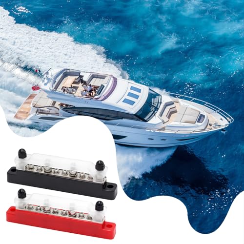 Busbar 12V-48V DC Clamp Rail (Red and Black) Pack of 2 | Distributor Block Terminal Block 150A with Cover 6 x M4 & 4 x M6 Terminal Bolts for Car Truck Yacht Boat