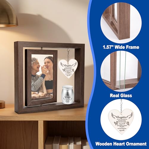 Rotating Wooden Memorial Picture Frame with Urn, 4x6 Photos, Daughter