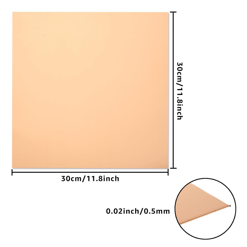 2PCS Pure Copper Sheet 12”x 12”x 0.02”, 24 Gauge(0.5mm) Thickness, 99.9% Cu Metal, Film Attached Copper Plates, Copper Plate Sheet for Crafts DIY Decoration 12x12”, 24Ga 2