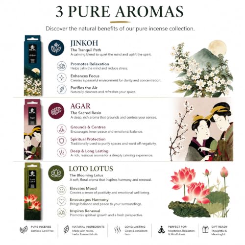 Koh-Do Japanese Incense Gift Set – Jinkoh, Agar & Lotus 60 Pure Incense