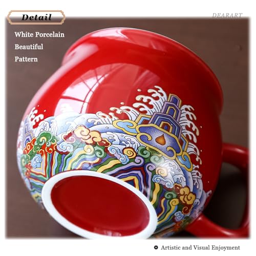 DEARART Beautiful Tea Cup Portable Set, 10.8oz Mug and 2-Cups, Wide Mouth Easy to Clean Keep Tea Hot, Steeping Loose Leaf Tea Bag, Cute Cat, Red Red ( Portable Set)
