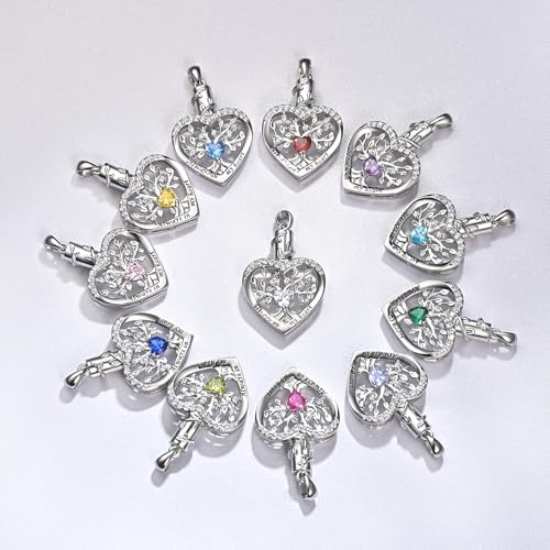 Sterling Silver Tree of Life Heart Urn Necklaces for Ashes - Cremation Memorial Jewelry Keepsake Pendant Necklace with Birthstone May