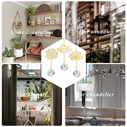 Lotus Leaf Crystal Suncatcher Prism Pendant Window Hanging Decor Gold&clear-3pcs