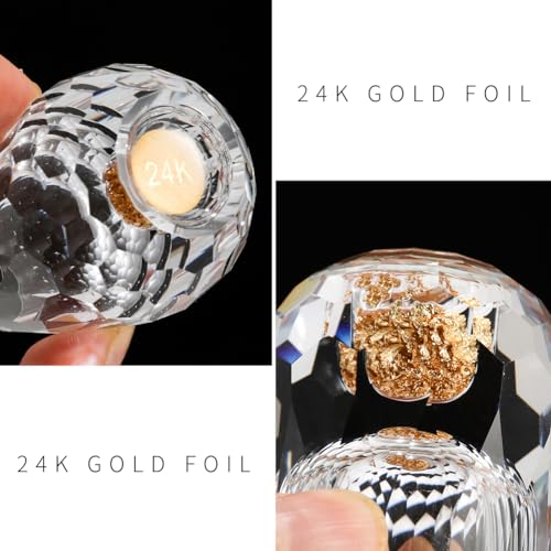 SIYOUKI Crystal Shot Glasses 0.5oz Set,Decorated With 24K Gold Leaf Flakes,Lead-Free,Handmade Set Suitable For MaoTai,Spirits,Drinks Tastin,Gift-Box Packaging (Diamond-6PCS) Diamond-6PCS