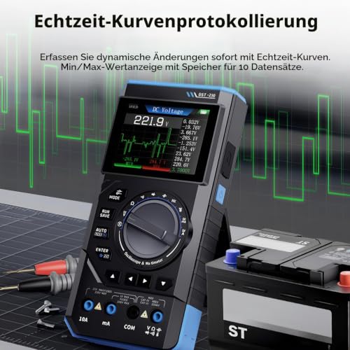 DEWIN DST-210 Handheld Oscilloscope, 3-in-1 Digital Oscilloscope Multimeter Signal Generator 10MHz Bandwidth 19999 Counts 48MSa/s