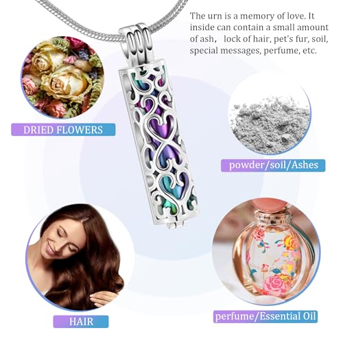 Urn Necklace for Pets & Humans, Memorial Locket with Hollow Cylinder Vial, Keepsake Jewellery for Ashes (C) C