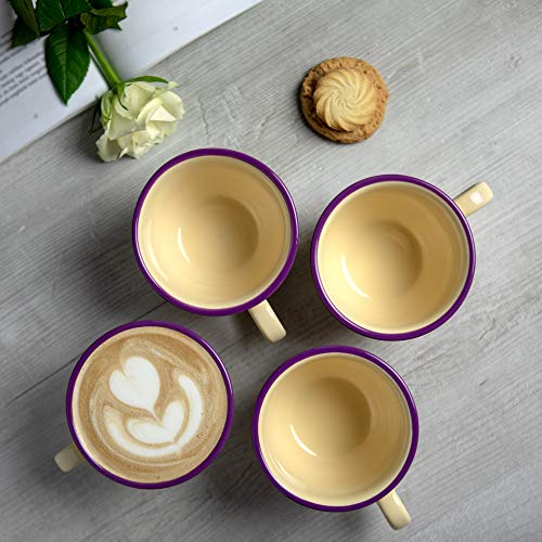 City to Cottage Handmade Lavender Floral Purple And Cream Large Ceramic 12oz/350ml Cappuccino Coffee Tea Cup and Saucer, Unique Designer Pottery Gift for Tea Lovers