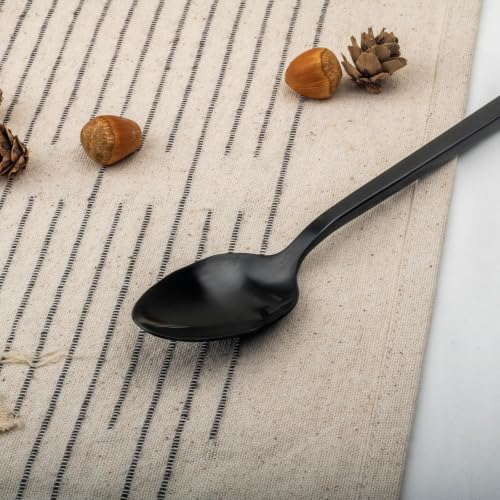 Alata Cube Black 12-Piece 6.9 Inches Forged Teaspoons Stainless Steel, Matte Satin Polished Cutlery Set, Dishwasher Safe Black Satin